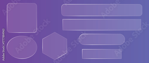 Liquid glass smartphone interface isolated. Square and circle and other geometrical banner with shine stroke. Control center widget for smartphone and web app, vector illustration.
