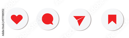 Social Media Engagement Icons: Simple and vibrant icons representing interaction in social media. Focus on the core components of modern digital engagement.