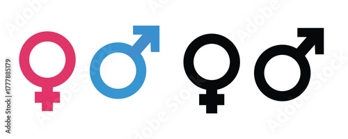 Gender Symbols: A straightforward representation of gender, featuring the iconic symbols for female and male, depicted in various colors. 