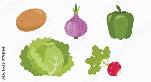 Colorful fresh garden vegetables set collection flat design healthy organic food vector illustration farm harvest produce grocery