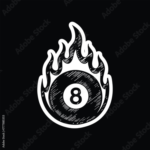 Flaming eight ball billiard icon symbolizing luck and extreme gaming excitement