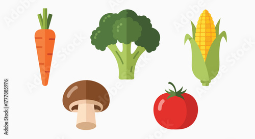 Colorful collection of fresh healthy vegetables flat design icons vector illustration healthy food organic vegan farm produce