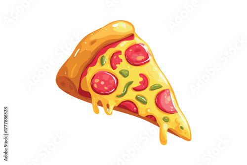 Delicious pizza slice with melted cheese and toppings