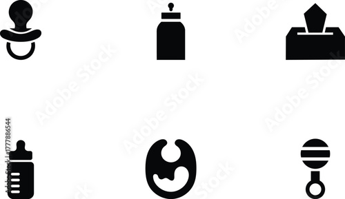 Baby icons set for newborn vector illustration in black color