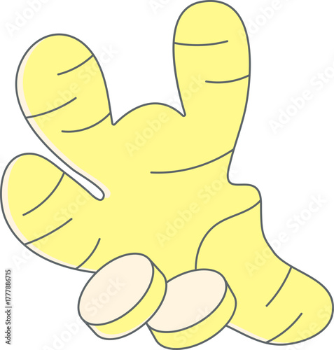 Vibrant ginger root illustration for healthy lifestyle concepts, adds a spicy kick to culinary designs, perfect for wellness blogs and natural food product promotions