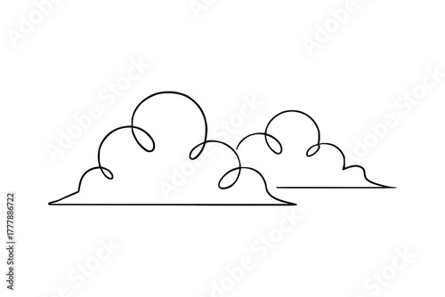 Minimalist continuous line art drawing of two clouds
