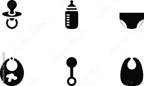 Baby essentials in minimalist black and white vector illustration design