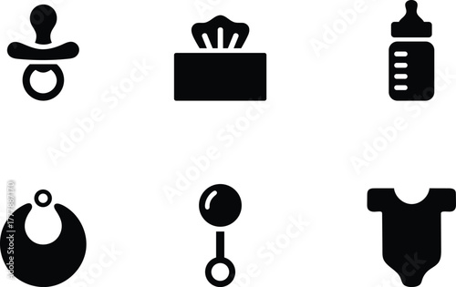 Baby necessities icons set in a minimalist design illustration