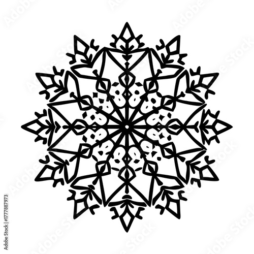 Intricate snowflake design, showcasing the delicate beauty and symmetrical elegance of winters unique crystalline formations in a minimalist style