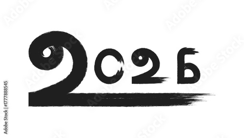 Photos Bold black brush stroke calligraphy of the year 2025 in tamil script