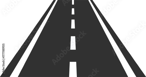 Black silhouette of straight highway road perspective, vector illustration of transportation infrastructure, travel path, driving route, and road design art.