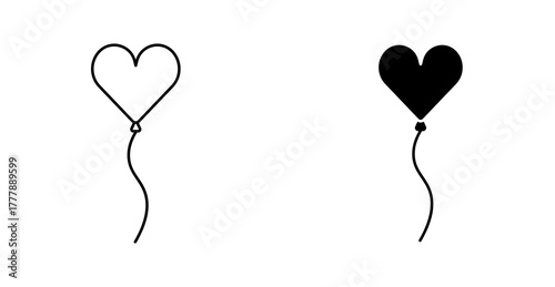 Heart Balloon Icon Set, Love Celebration, Valentine Party, Romantic Symbol Vector
