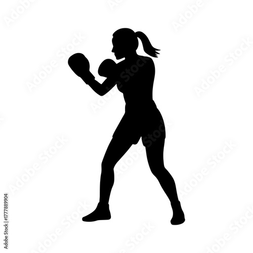 Woman boxer silhouette icon vector illustration on white background
