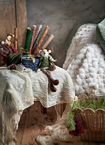 Cozy Christmas Room. Rustic rural style