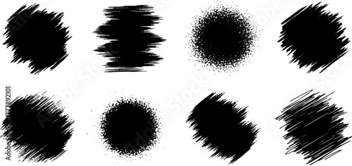 Black Grunge Ink Splatter Brushes and Textures Set on White Background