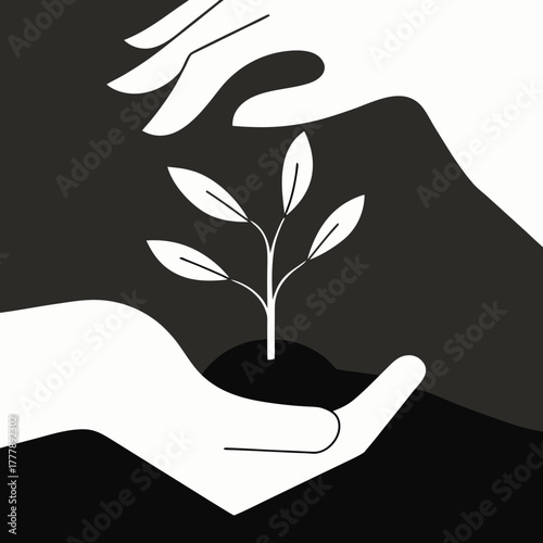 Hands nurturing a small plant symbolizing growth and care  