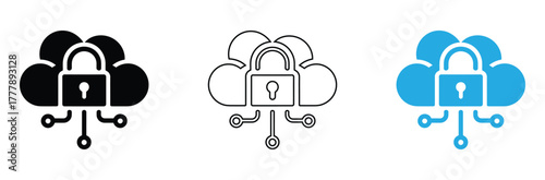 Secure cloud network icons for data protection and cybersecurity, ensuring privacy and safety in digital environments with modern technology solutions