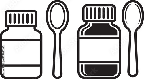 Two medicine bottles and spoons silhouette