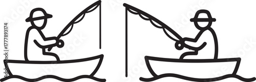 Two fishermen in boats silhouette