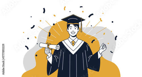 Joyful Graduate Celebrates Academic Achievement With A Diploma On Graduation Day