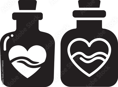 Two heart potion bottles silhouette