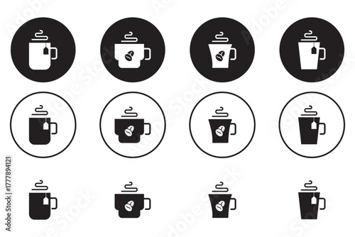 Coffee cup vector icon set. Cups of coffee tea symbol collection. Vector Illustration.