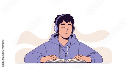Person Immersed Reading And Listening To Music In A State Of Tranquility