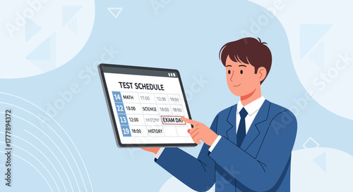 Student Examining Test Schedule on a Tablet, Preparing for Examinations and Studying Successfully