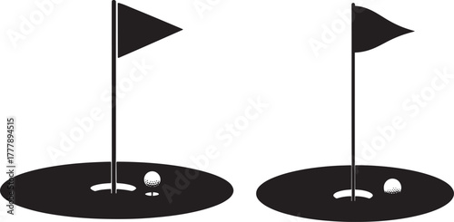 Two golf flags and holes silhouette