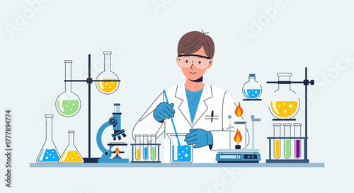 Scientist Conducting Laboratory Experiments: Illustration of Scientific Research and Discovery