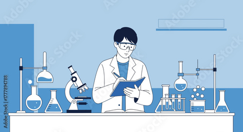 Scientist Conducting Laboratory Research Observing Results Vector Illustration