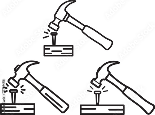 Hammering nails into wood silhouette