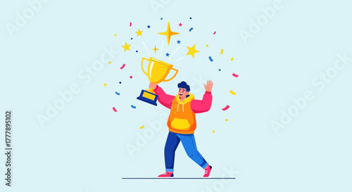 Winning Moment Depicted: Illustrative Design of a Person Celebrating Victory and Triumph