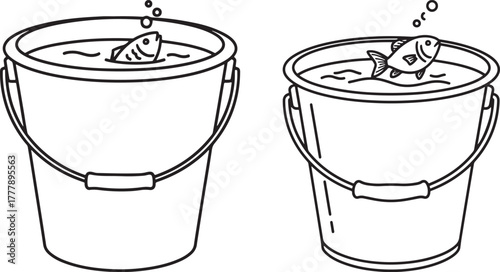 Two buckets with fish silhouette