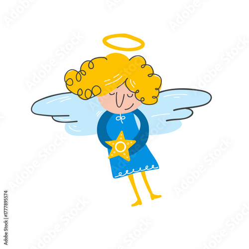 Cute angel with star vector illustration, christmas character