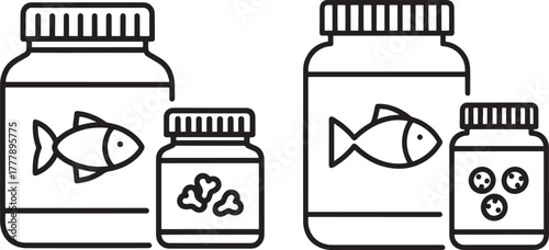Fish food and supplement bottles silhouette