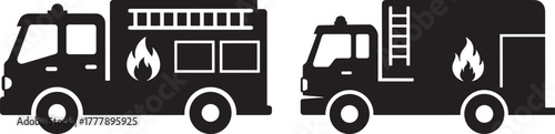 Two fire truck silhouettes with flames icon