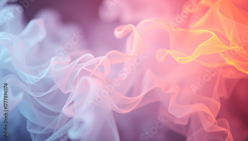 Abstract Smoke Waves in Soft Blue and Warm Orange Gradient, Ethereal Fluid Background with Dreamy Color Blend