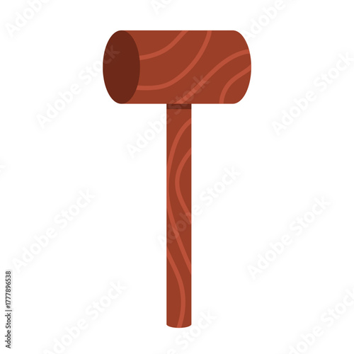Wooden hammer with simple cylindrical head and handle. Tool for crafting, woodworking, diy projects, toy mallet for kids activities. Isolated vector illustration in cartoon style.