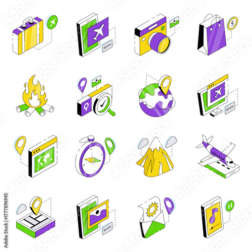 Set of Travel Isometric Icons 