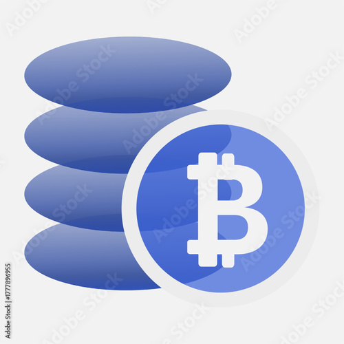3D Minimalist Blue Bitcoin Icon — Elegant Cryptocurrency & Blockchain Symbol