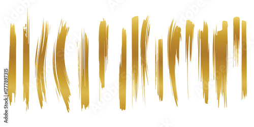 Abstract set of shiny gold paint brush strokes on a clean background design