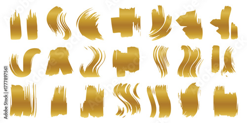 Elegant gold metallic paint strokes collection, artistic brush texture set