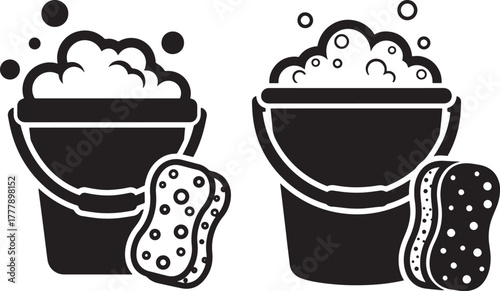 Two buckets of suds and sponges silhouette