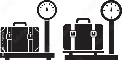 Two suitcases on weighing scales silhouette