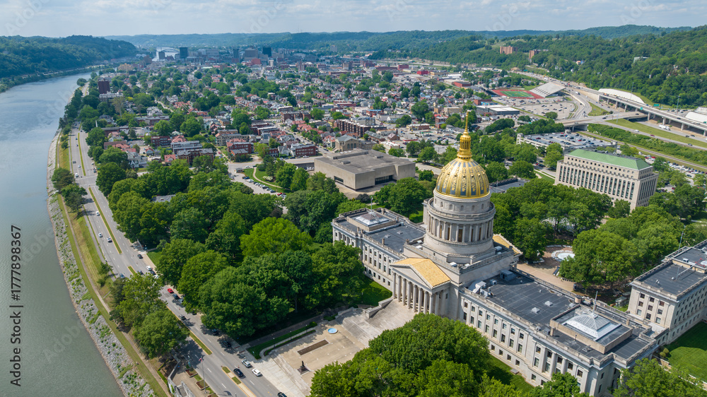 Fototapeta premium Aerial View of the West Virginia State Capitol in Charleston with River