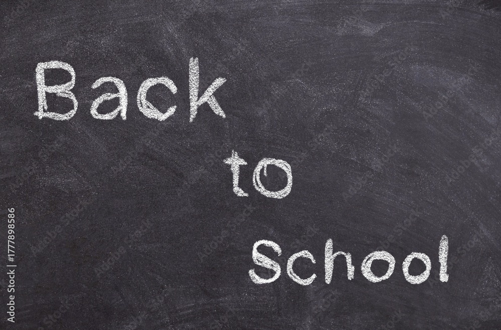 Fototapeta premium Hand-Drawn Chalk Sketch of ‘Back to School’ on Blackboard – Symbol of School Start, Education, and Learning