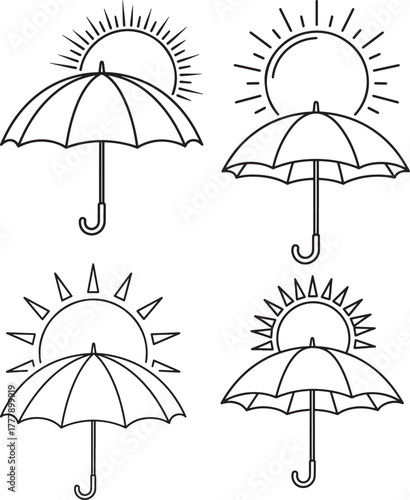 Four sun and umbrella silhouettes