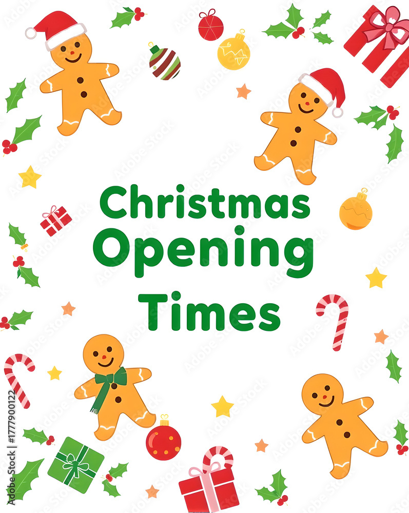 Fototapeta premium Christmas Opening Times Sign – Festive Cartoon Holiday Illustration