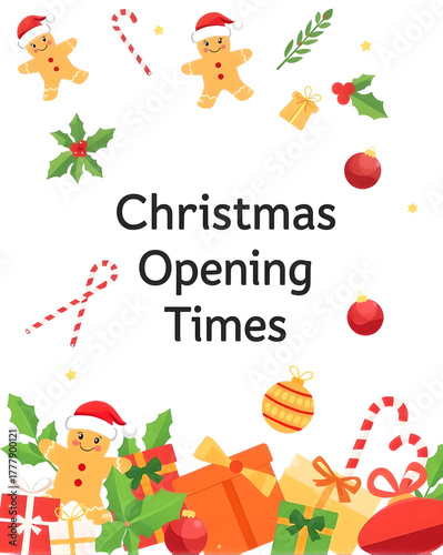 Christmas Opening Times Sign – Festive Cartoon Holiday Illustration